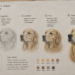 Estudo em lápis de cor mostrando cinco etapas para desenhar pelos de um cachorro com realismo, da construção das massas aos fios e detalhes finais