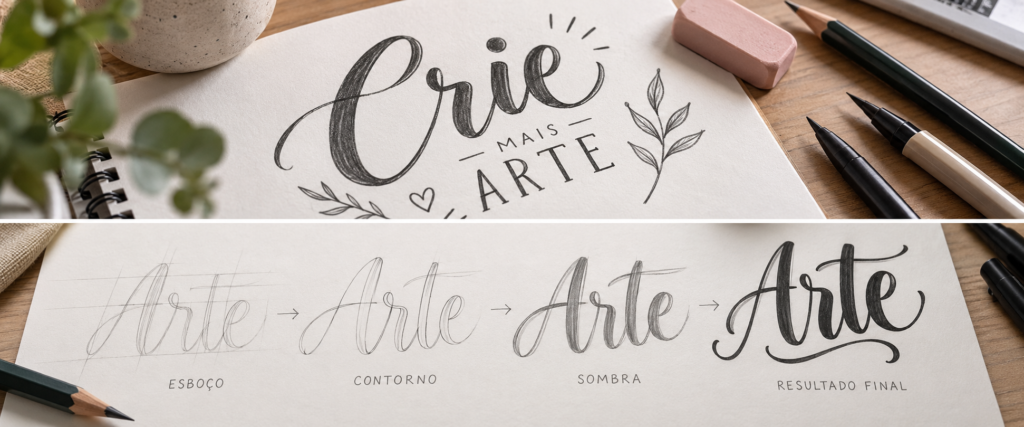 Processo de criação de lettering do esboço ao resultado final